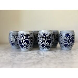 Marzi & Remi German Blue Pottery 6 Small 3" Mugs